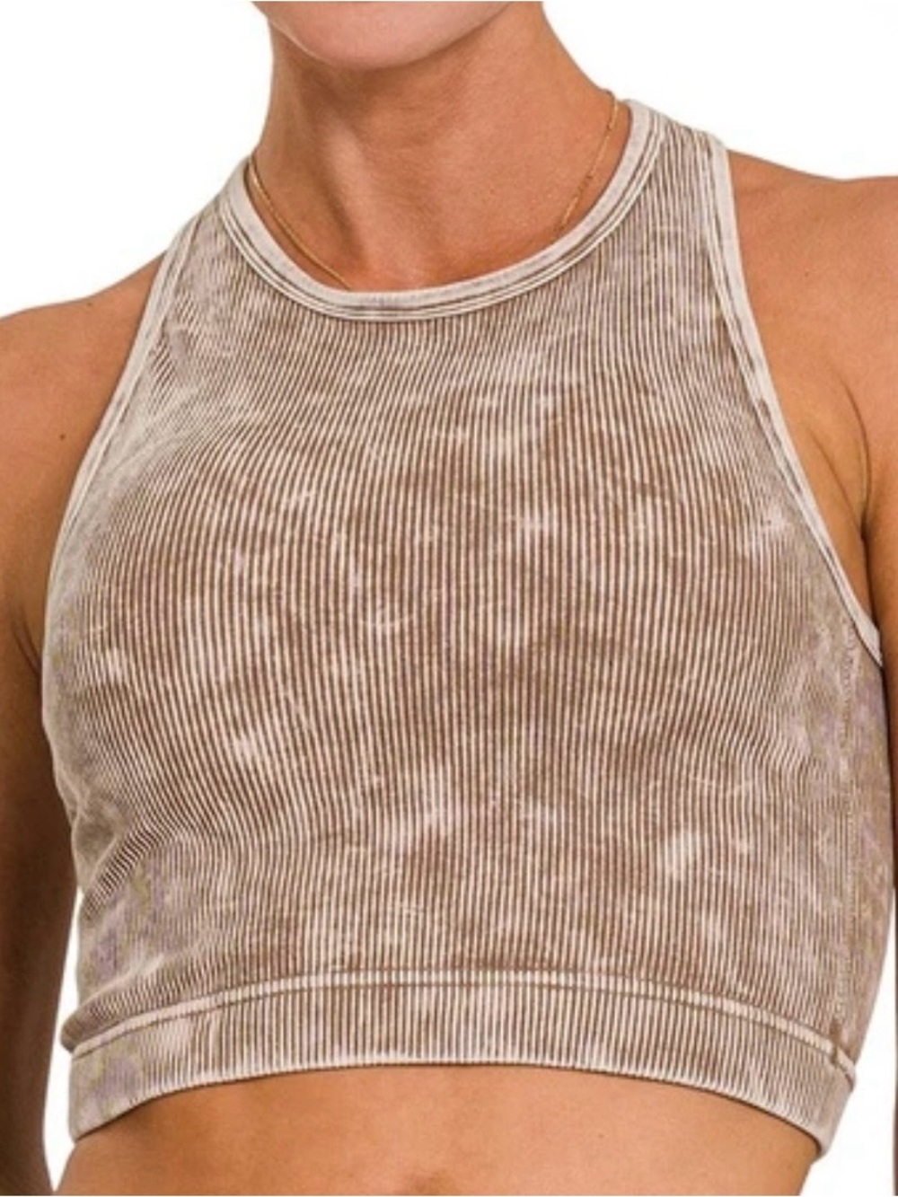 NWOT Zenana Padded Mineral Acid Wash Ribbed Crop Top Size L/XL